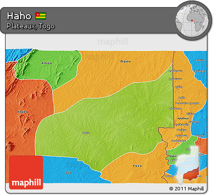 Physical 3D Map of Haho, political outside