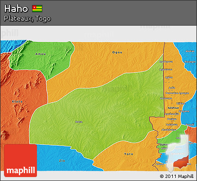 Physical 3D Map of Haho, political outside
