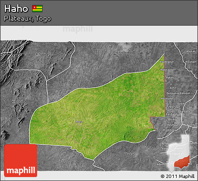Satellite 3D Map of Haho, desaturated