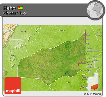 Satellite 3D Map of Haho, physical outside