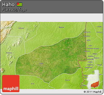 Satellite 3D Map of Haho, physical outside