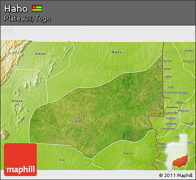 Satellite 3D Map of Haho, physical outside