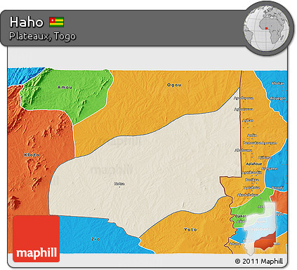 Shaded Relief 3D Map of Haho, political outside