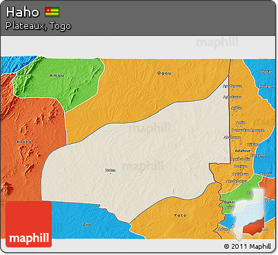 Shaded Relief 3D Map of Haho, political outside