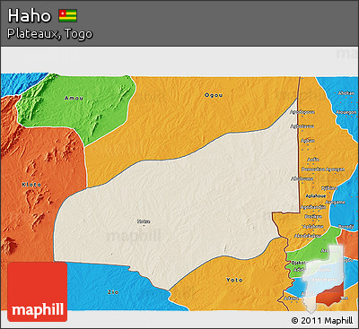 Shaded Relief 3D Map of Haho, political outside