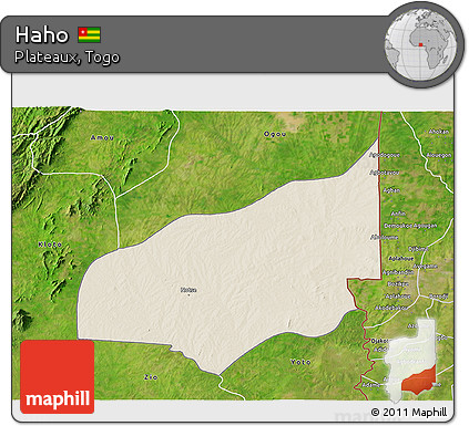 Shaded Relief 3D Map of Haho, satellite outside