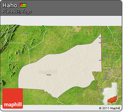 Shaded Relief 3D Map of Haho, satellite outside