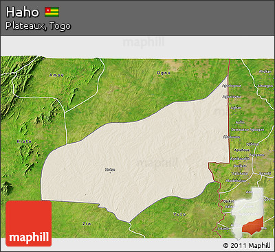 Shaded Relief 3D Map of Haho, satellite outside