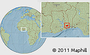 Savanna Style Location Map of Haho, within the entire country, hill shading