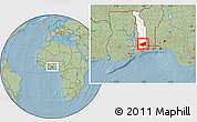 Savanna Style Location Map of Haho, highlighted country, hill shading