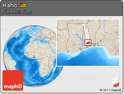 Shaded Relief Location Map of Haho, highlighted country