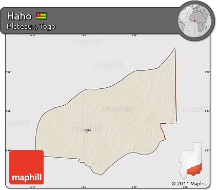 Shaded Relief Map of Haho, cropped outside