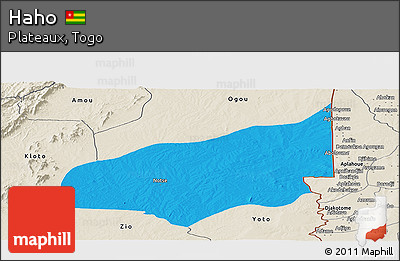 Political Panoramic Map of Haho, shaded relief outside