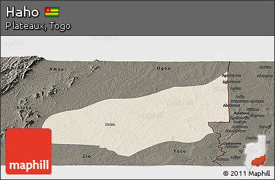 Shaded Relief Panoramic Map of Haho, darken