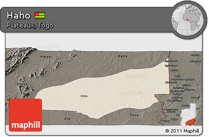 Shaded Relief Panoramic Map of Haho, darken