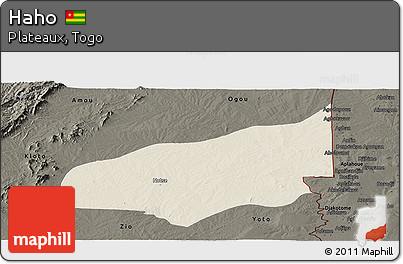 Shaded Relief Panoramic Map of Haho, darken