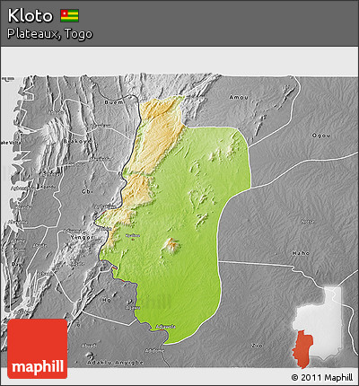 Physical 3D Map of Kloto, desaturated