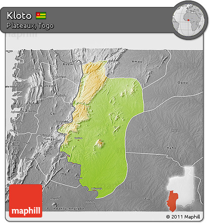 Physical 3D Map of Kloto, desaturated