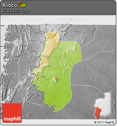Physical 3D Map of Kloto, desaturated