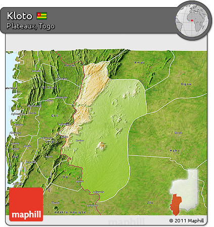 Physical 3D Map of Kloto, satellite outside