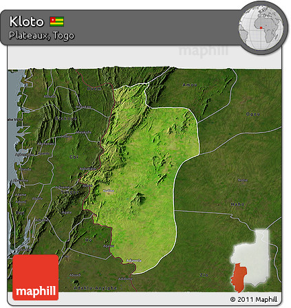 Satellite 3D Map of Kloto, darken