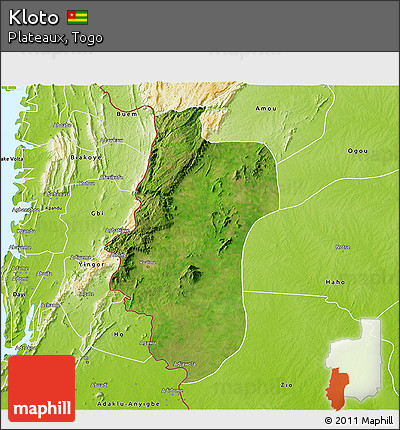 Satellite 3D Map of Kloto, physical outside