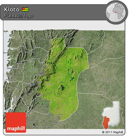 Satellite 3D Map of Kloto, semi-desaturated