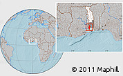 Gray Location Map of Kloto, highlighted country, highlighted parent region, hill shading