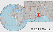 Gray Location Map of Kloto, highlighted parent region, within the entire country, hill shading