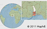 Savanna Style Location Map of Kloto, highlighted country, highlighted parent region, within the entire country, hill shading