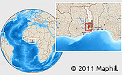 Shaded Relief Location Map of Kloto, highlighted country, highlighted parent region