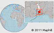 Gray Location Map of Plateaux, highlighted country, hill shading
