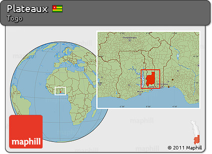 Savanna Style Location Map of Plateaux, within the entire country