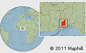 Savanna Style Location Map of Plateaux, within the entire country, hill shading