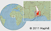 Savanna Style Location Map of Plateaux, highlighted country, within the entire country, hill shading