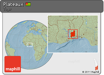 Savanna Style Location Map of Plateaux, hill shading