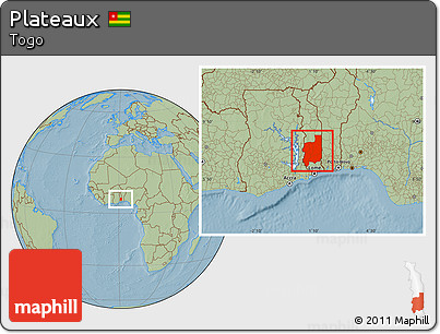 Savanna Style Location Map of Plateaux, hill shading