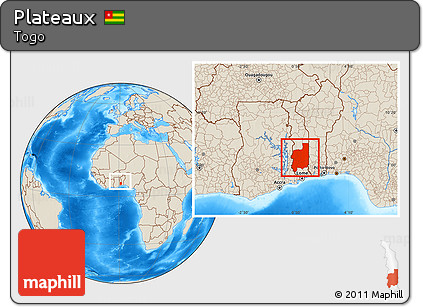 Shaded Relief Location Map of Plateaux, within the entire country
