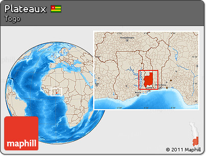 Shaded Relief Location Map of Plateaux, within the entire country