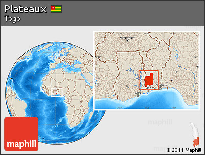 Shaded Relief Location Map of Plateaux, within the entire country