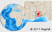 Shaded Relief Location Map of Plateaux, within the entire country