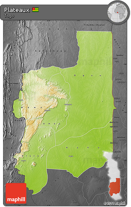 Physical Map of Plateaux, darken, desaturated