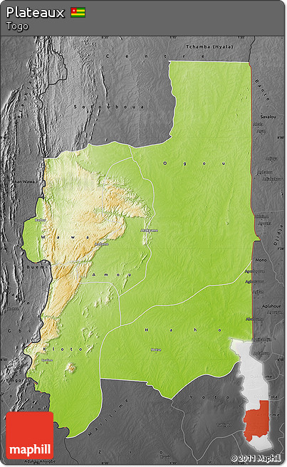 Physical Map of Plateaux, darken, desaturated