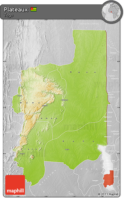 Physical Map of Plateaux, lighten, desaturated