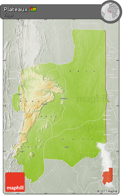 Physical Map of Plateaux, lighten, semi-desaturated