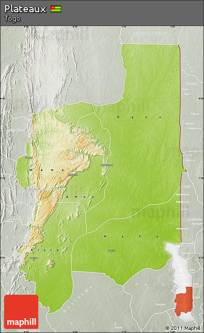Physical Map of Plateaux, lighten, semi-desaturated