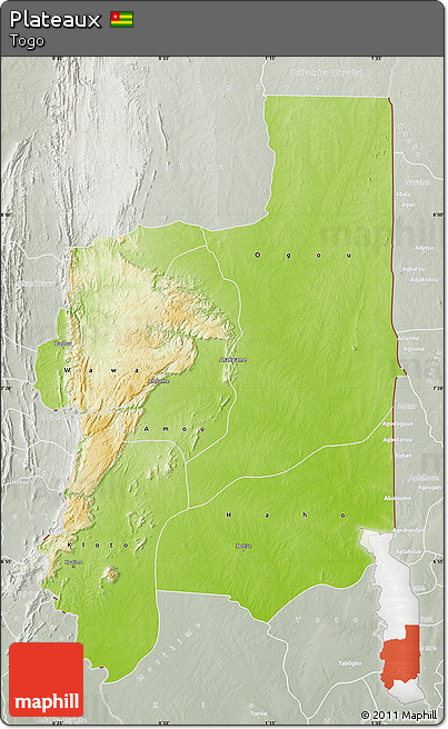 Physical Map of Plateaux, lighten, semi-desaturated