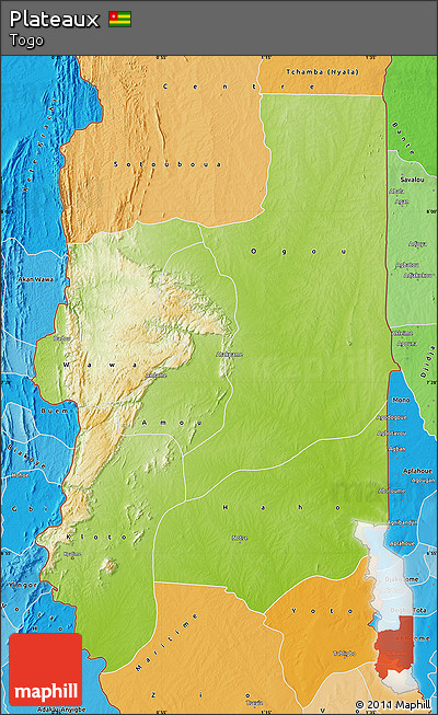 Physical Map of Plateaux, political shades outside
