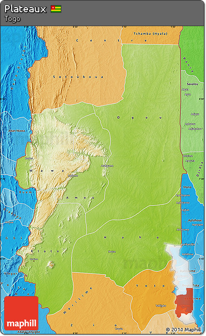 Physical Map of Plateaux, political shades outside