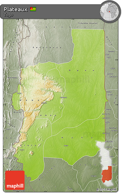 Physical Map of Plateaux, semi-desaturated